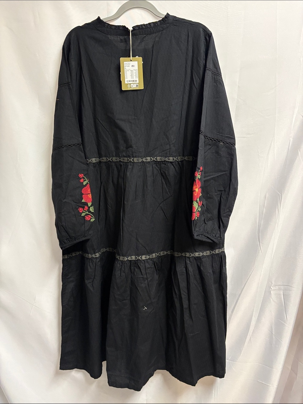 NWT Gudrun Sjoden Aland Long Sleeve Embroidered Floral Maxi Dress Black Size XL - Picture 3 of 8